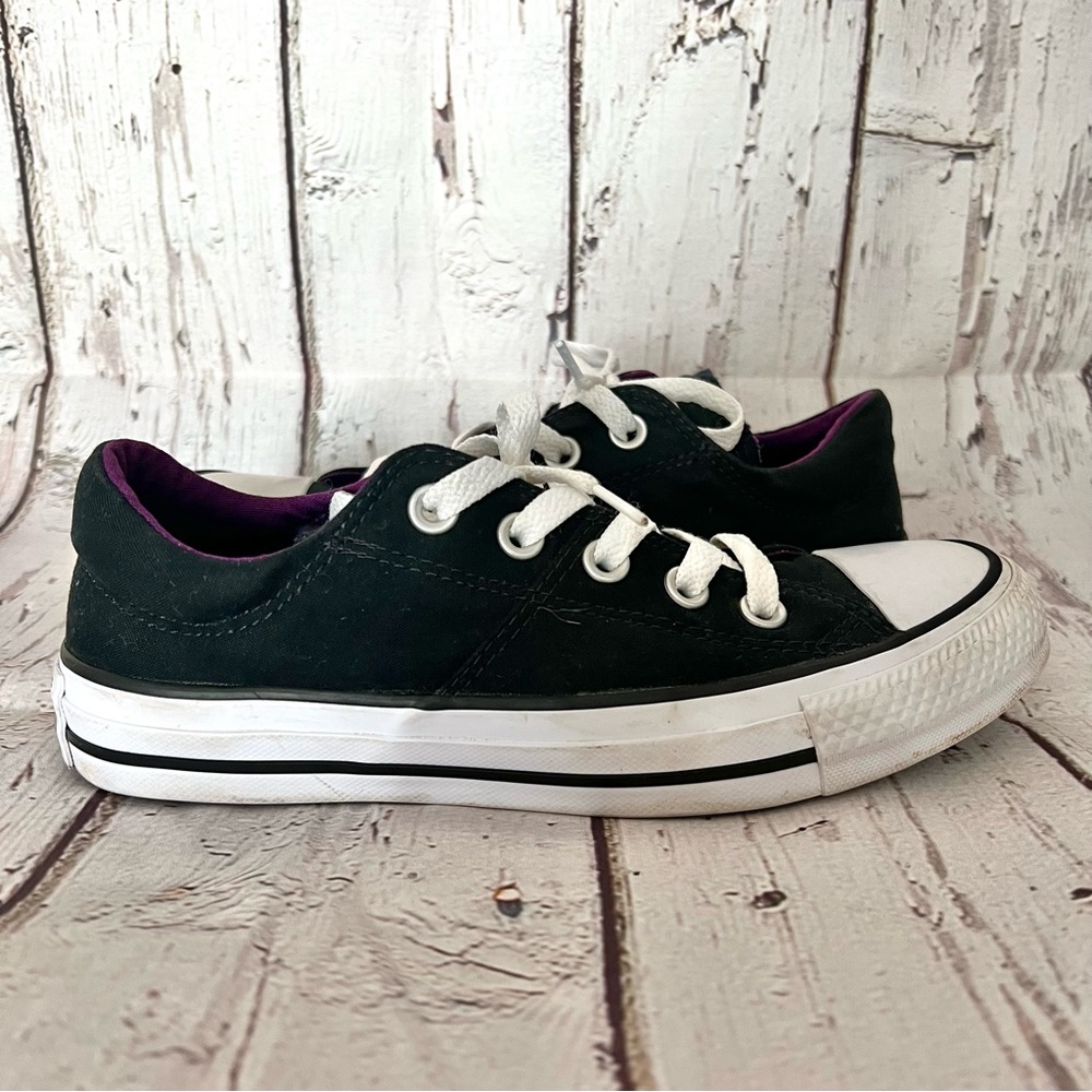 CONVERSE Women’s All-Star Black With Purple Interior, Padded Tongue, Size 5